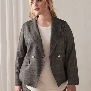 Addition Elle Brown & Grey Herringbone Plaid Blazer Academia Size 26 NWT